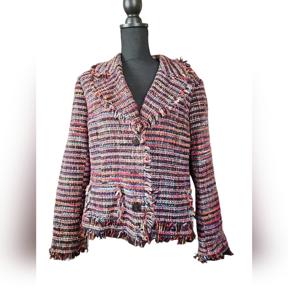 Hearts Of Palm Womens Size 16 Multicolor Shag Blazer Jacket - Picture 1 of 5